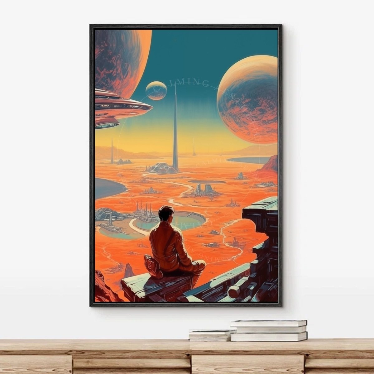 Poster Retro Futurism Boy Expansive Landscape Wall Art Print, Large Poster, Sci-Fi Art, Cosmic Space Art, Surreal, Vintage Wall Art Decor