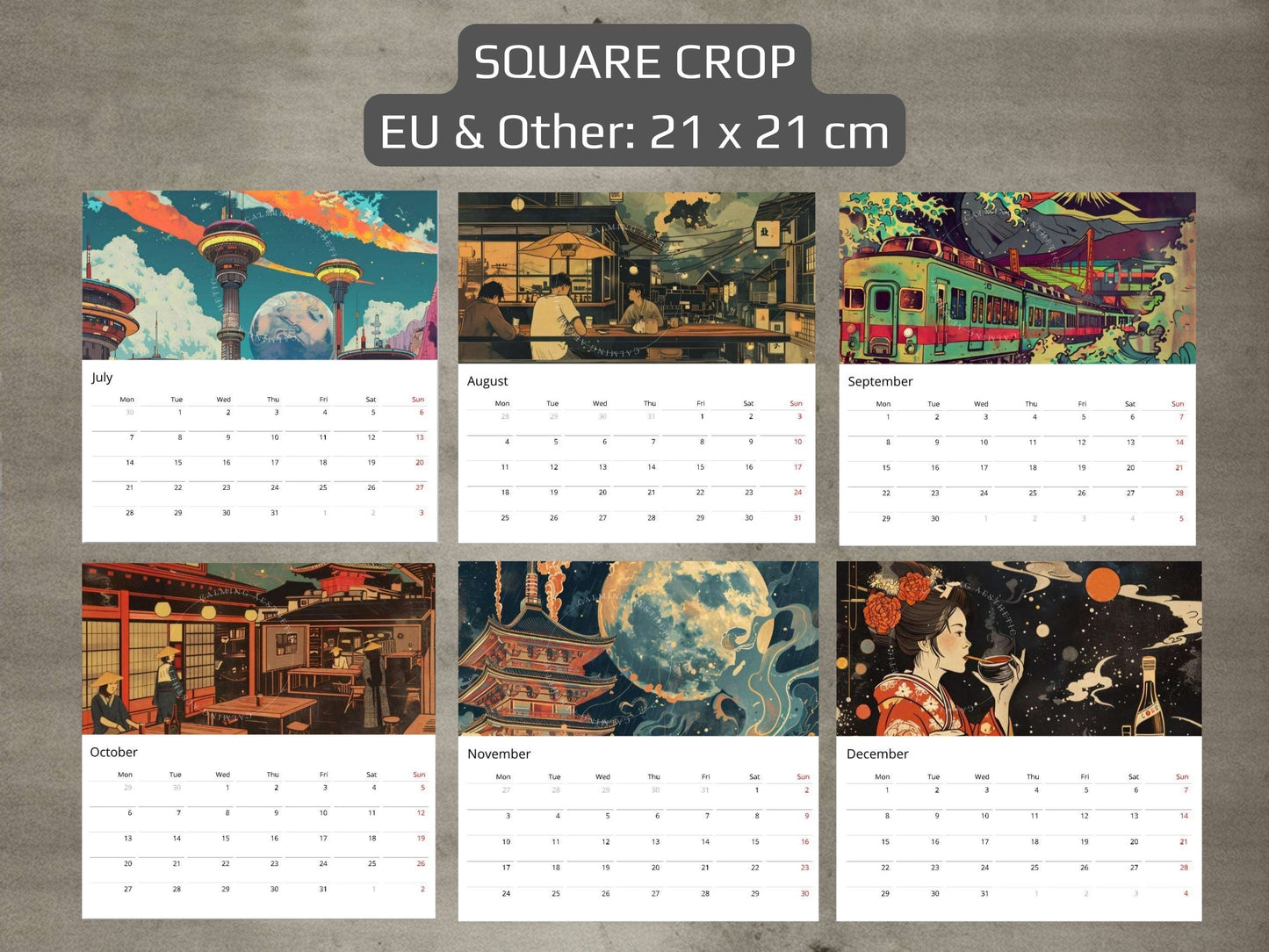 2025 Wall Calendar – Retro Futuristic Japanese Art, Sci-Fi, Cyberpunk, 12 Prints