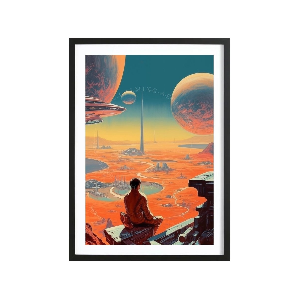 Poster Retro Futurism Boy Expansive Landscape Wall Art Print, Large Poster, Sci-Fi Art, Cosmic Space Art, Surreal, Vintage Wall Art Decor