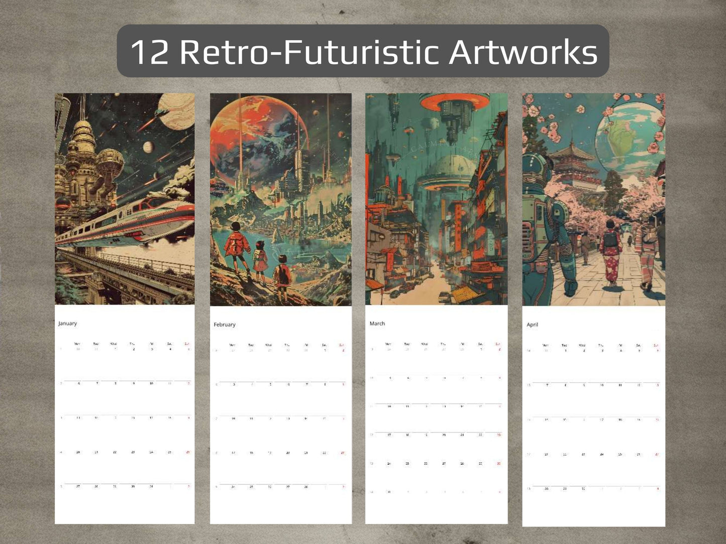 2025 Sci-Fi Wall Calendar – Japanese Art, Retro Futuristic, Cyberpunk & Steampunk