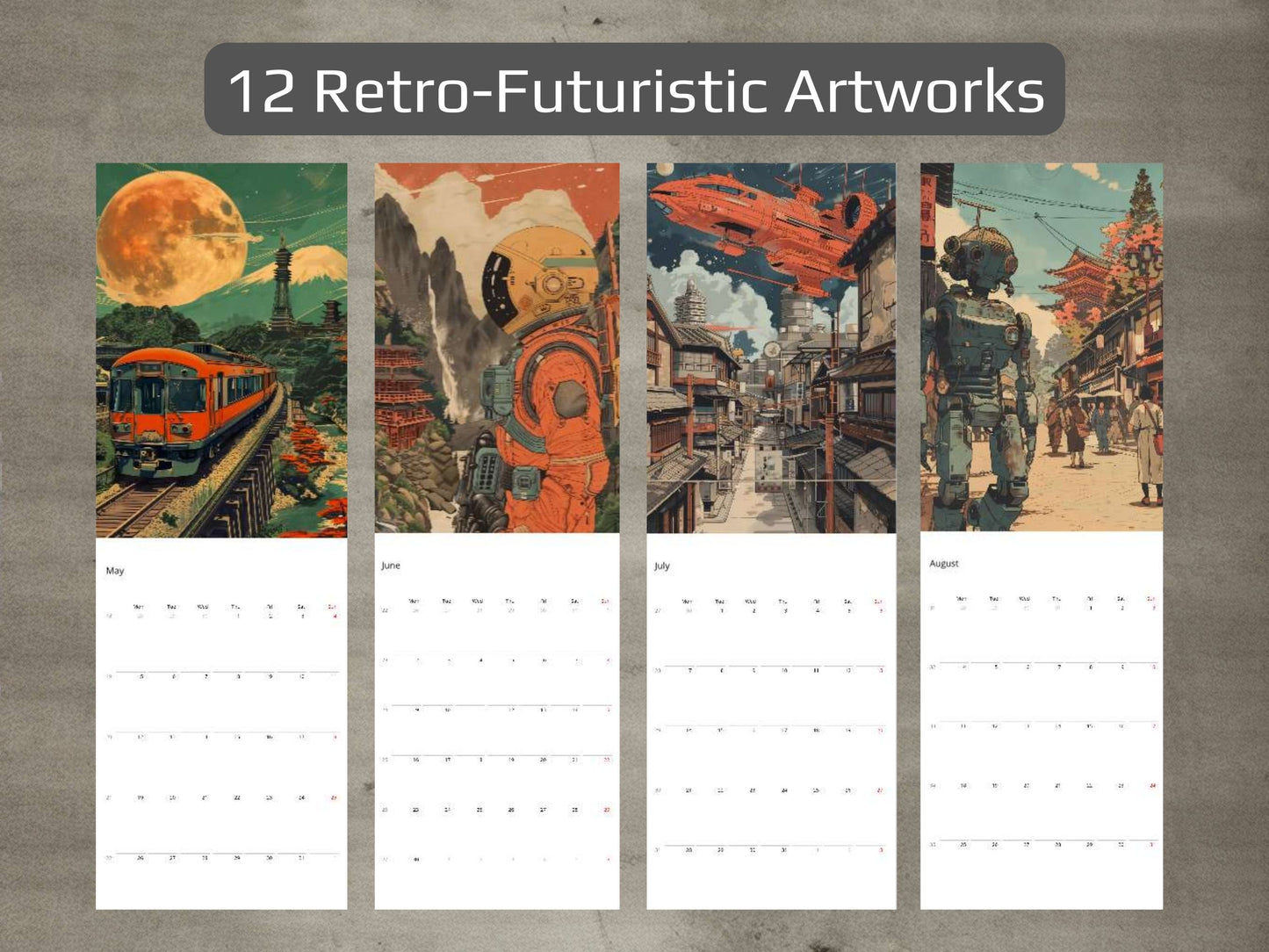 2025 Sci-Fi Wall Calendar – Japanese Art, Retro Futuristic, Cyberpunk & Steampunk