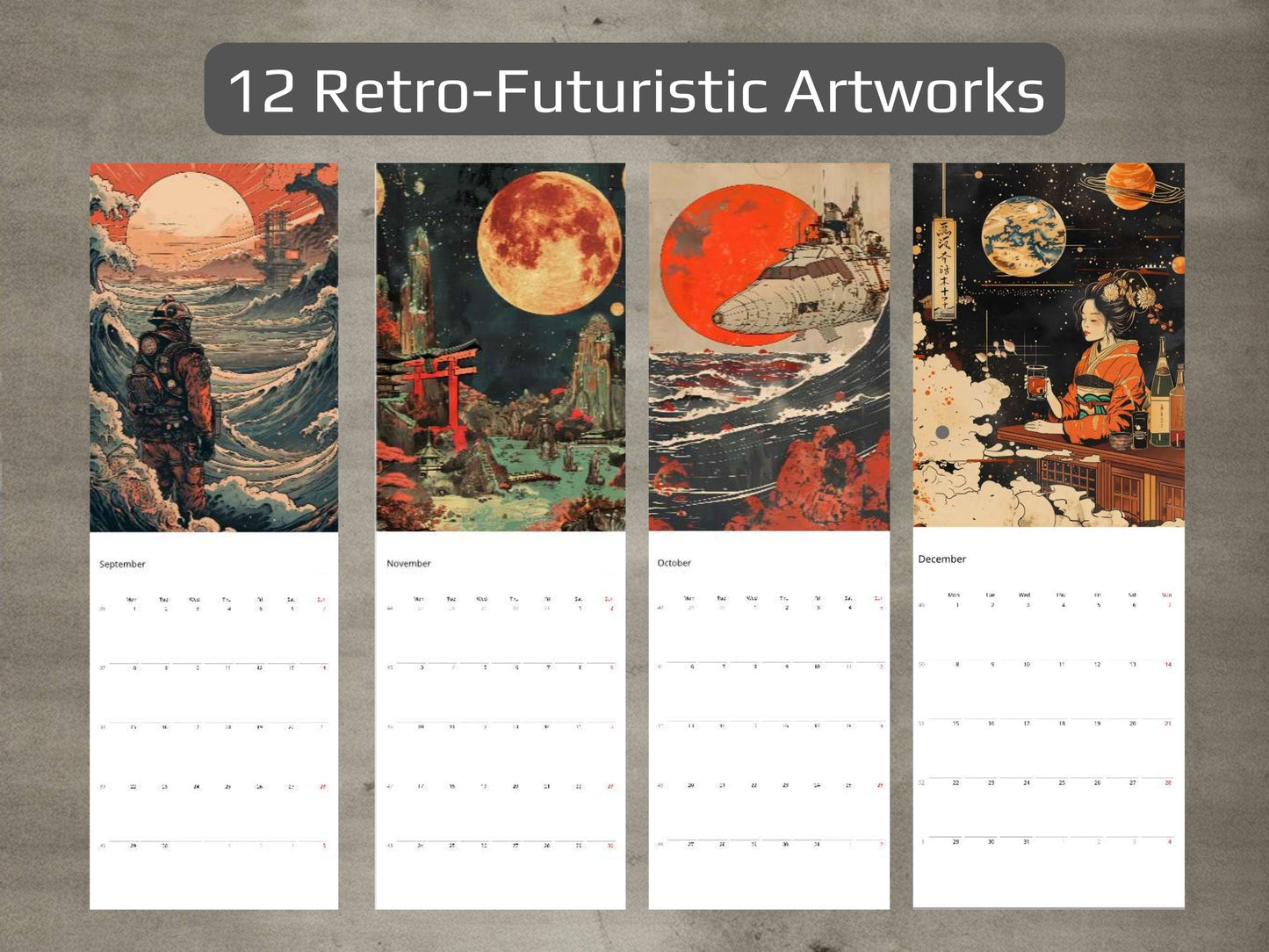 2025 Sci-Fi Wall Calendar – Japanese Art, Retro Futuristic, Cyberpunk & Steampunk