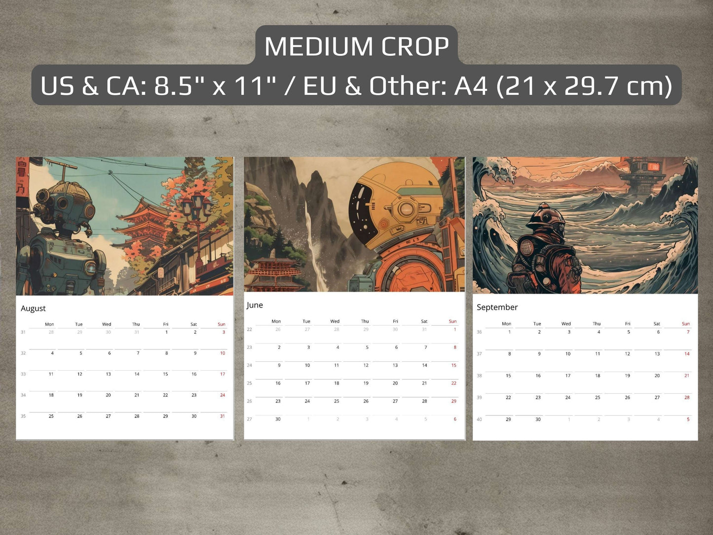 2025 Sci-Fi Wall Calendar – Japanese Art, Retro Futuristic, Cyberpunk & Steampunk