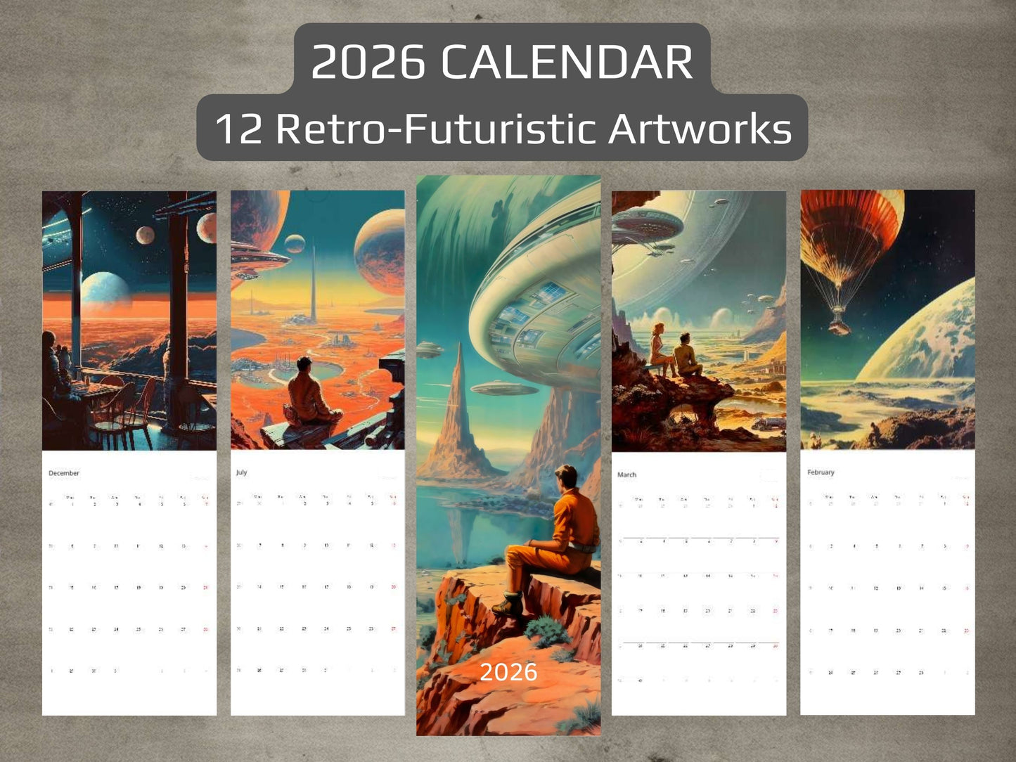 2026 Wall Calendar - Retro Futuristic Art, Sci-Fi Calendar