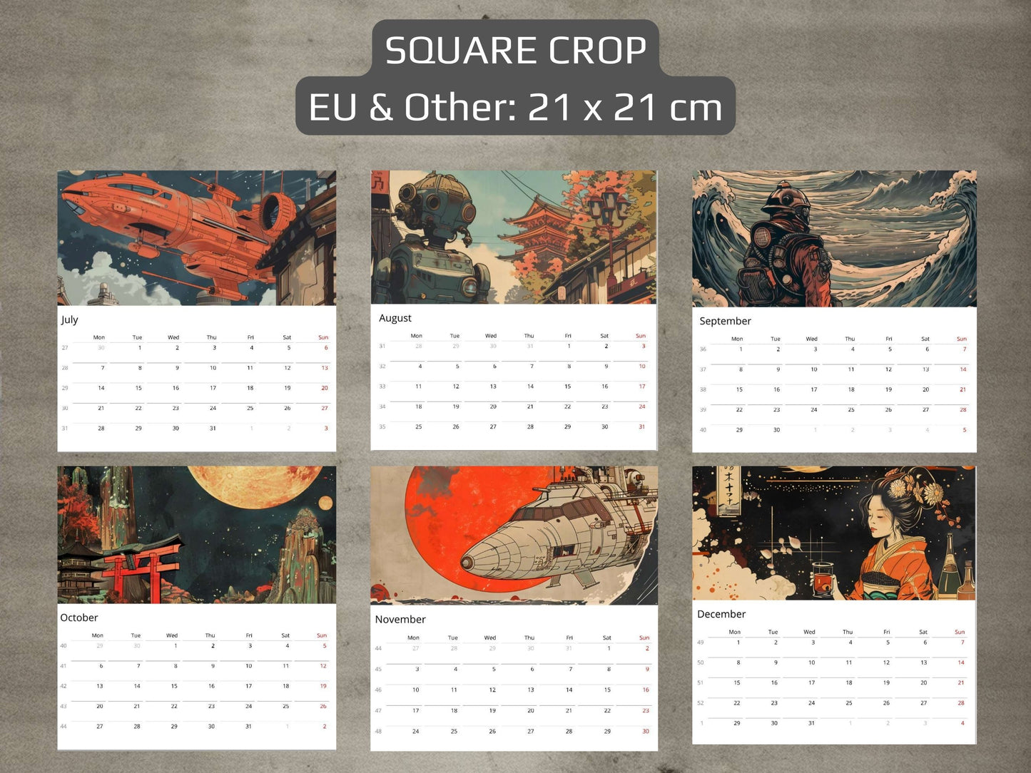 2025 Sci-Fi Wall Calendar – Japanese Art, Retro Futuristic, Cyberpunk & Steampunk
