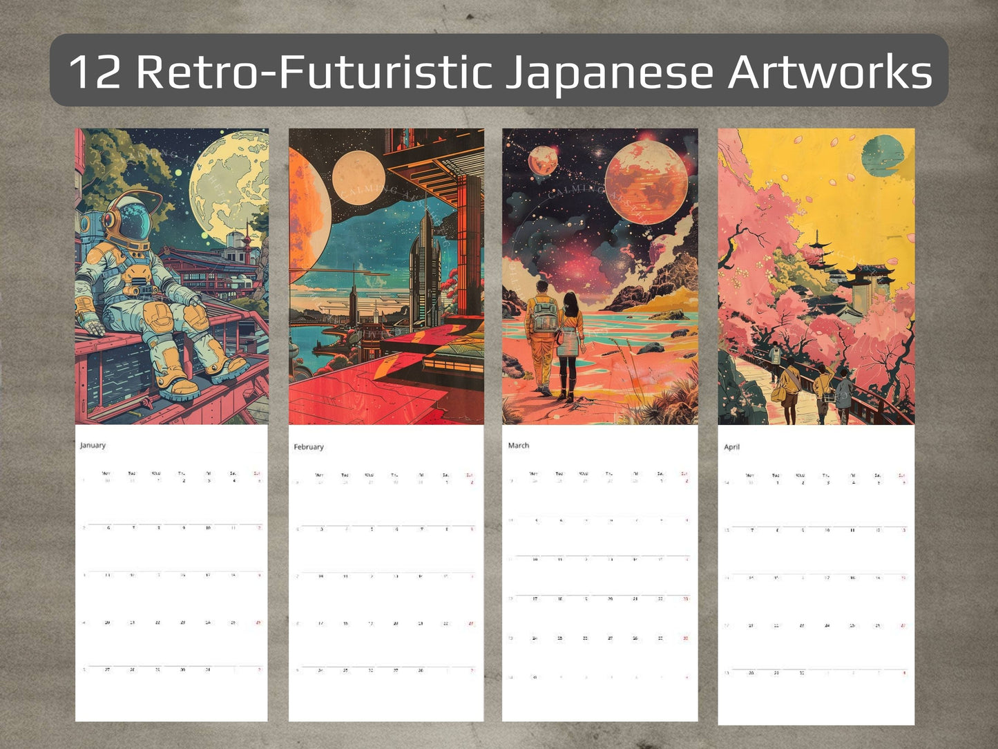 2025 Wall Calendar – Retro Futuristic Japanese Art, Sci-Fi, Cyberpunk, 12 Prints