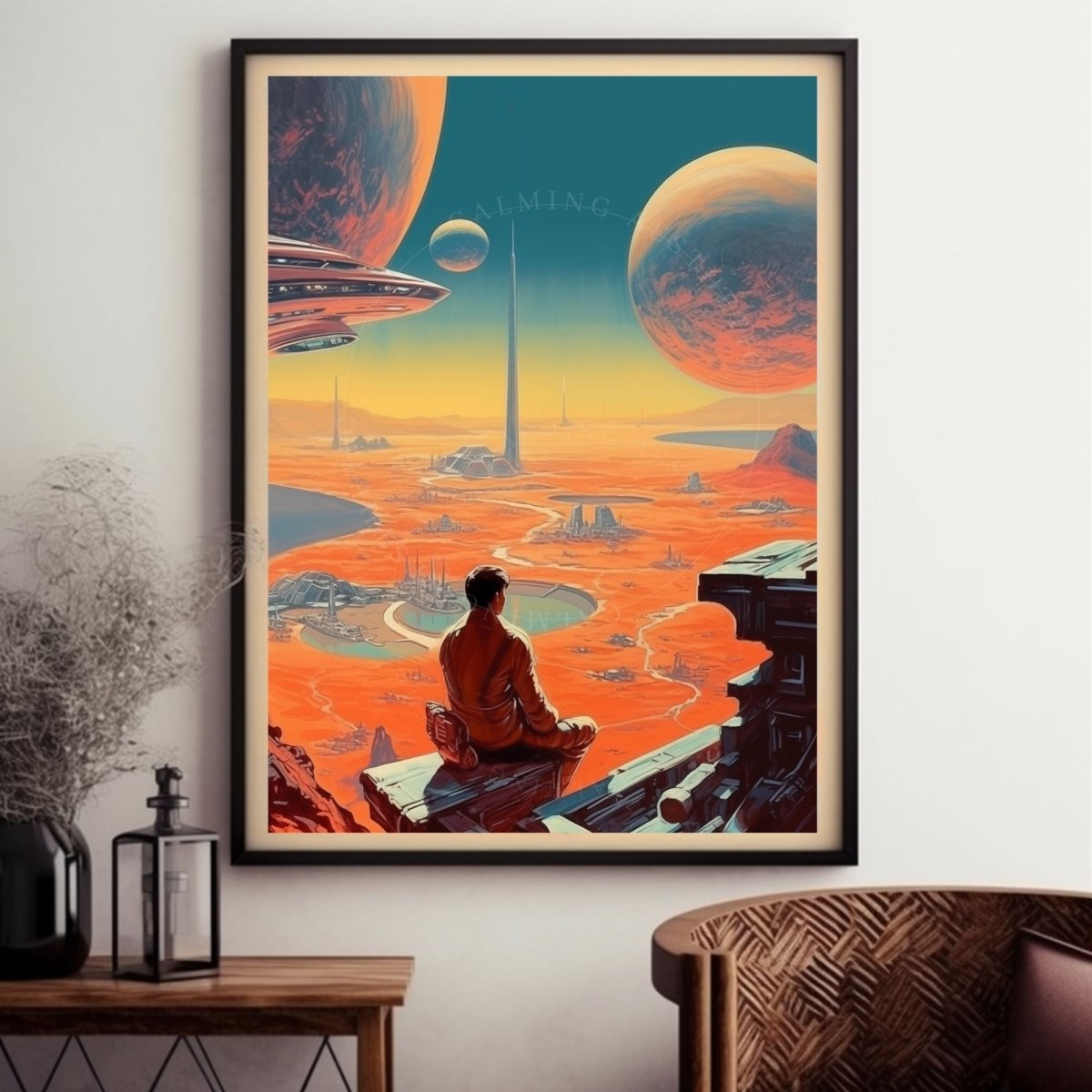 Poster Retro Futurism Boy Expansive Landscape Wall Art Print, Large Poster, Sci-Fi Art, Cosmic Space Art, Surreal, Vintage Wall Art Decor