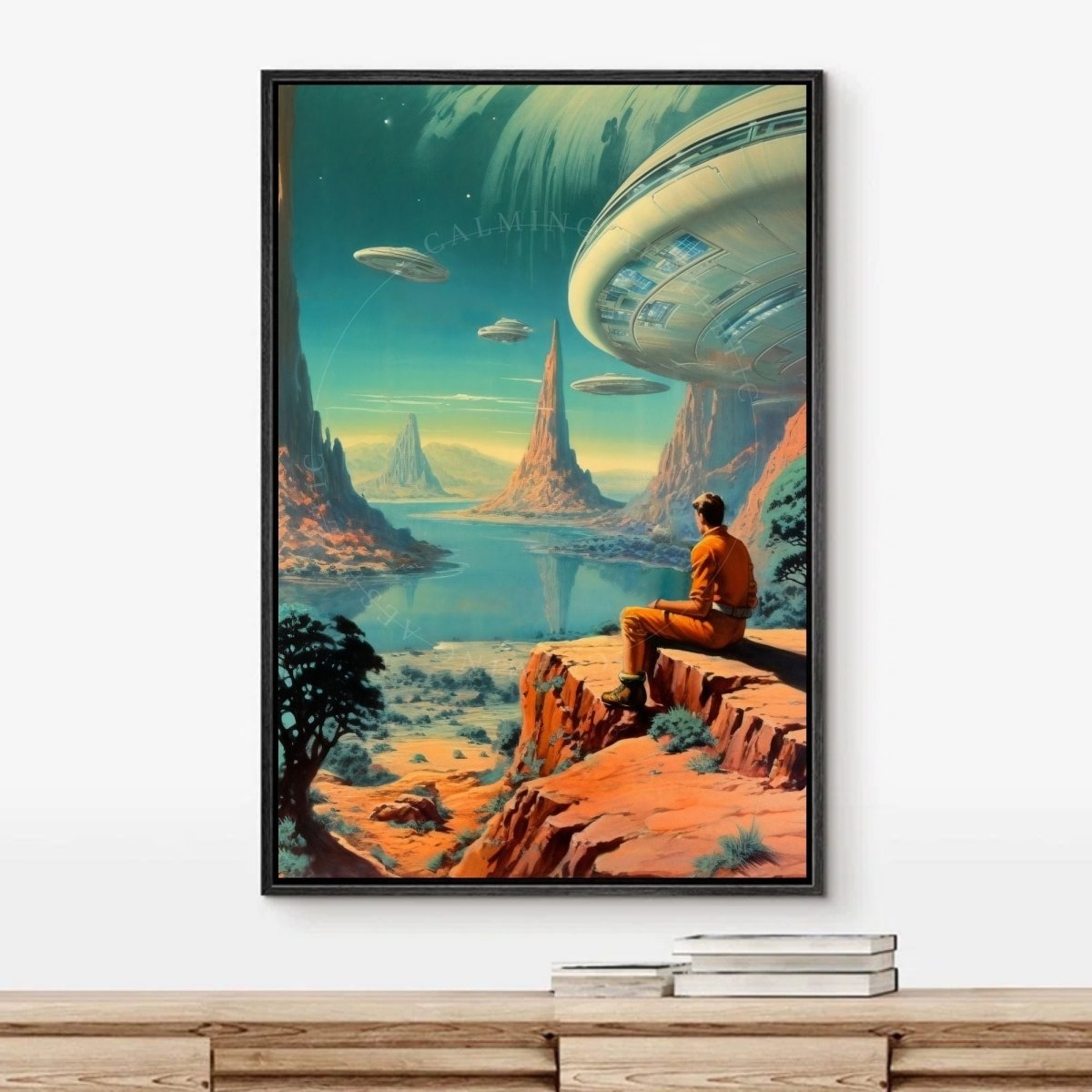Poster Retro Aesthetic Sci-fi Multidimensional Landscape Art Print, Retro Space Art, Vintage Wall Art Decor, Cosmic, Retro Futurism, Man
