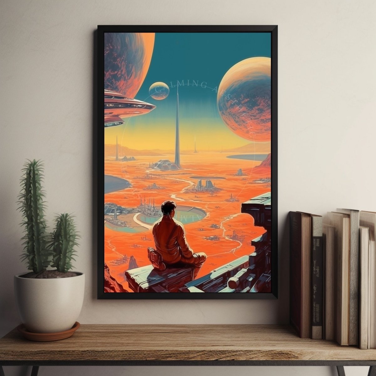 Poster Retro Futurism Boy Expansive Landscape Wall Art Print, Large Poster, Sci-Fi Art, Cosmic Space Art, Surreal, Vintage Wall Art Decor