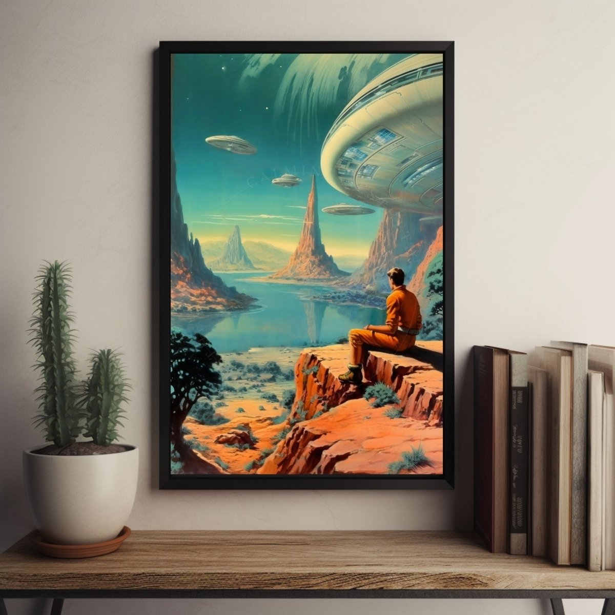 Poster Retro Aesthetic Sci-fi Multidimensional Landscape Art Print, Retro Space Art, Vintage Wall Art Decor, Cosmic, Retro Futurism, Man
