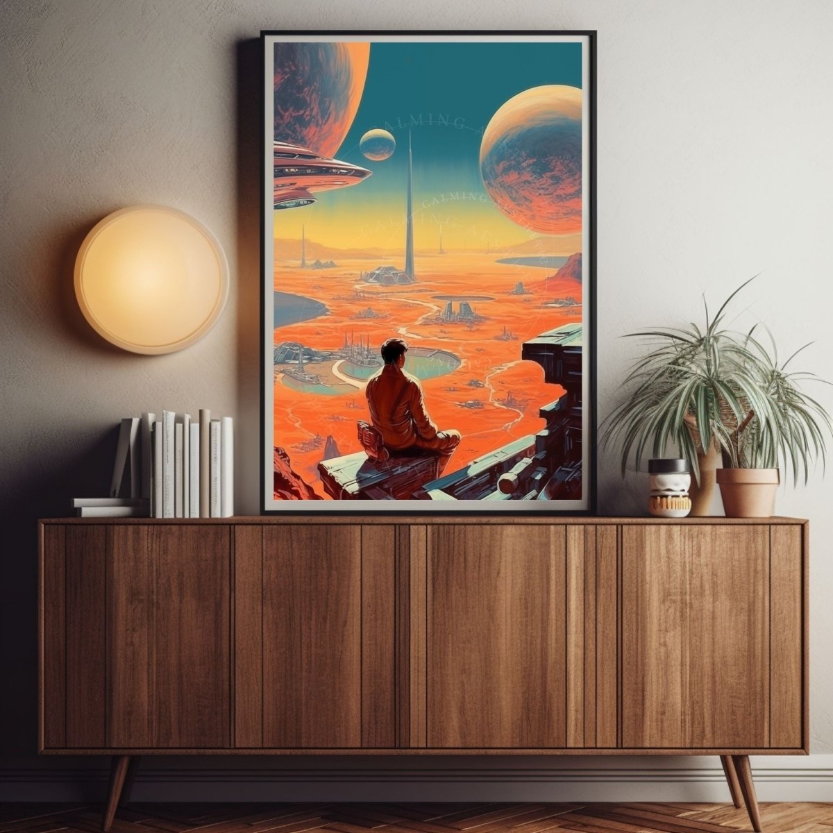 Poster Retro Futurism Boy Expansive Landscape Wall Art Print, Large Poster, Sci-Fi Art, Cosmic Space Art, Surreal, Vintage Wall Art Decor