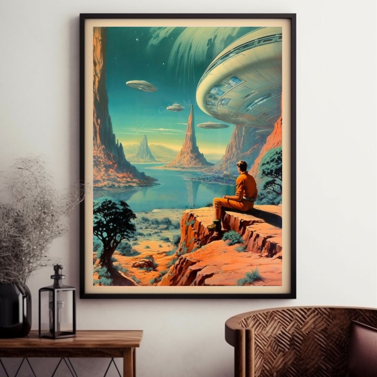 Poster Retro Aesthetic Sci-fi Multidimensional Landscape Art Print, Retro Space Art, Vintage Wall Art Decor, Cosmic, Retro Futurism, Man