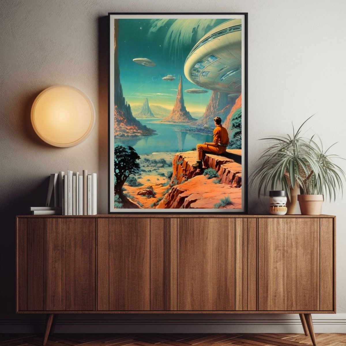 Poster Retro Aesthetic Sci-fi Multidimensional Landscape Art Print, Retro Space Art, Vintage Wall Art Decor, Cosmic, Retro Futurism, Man