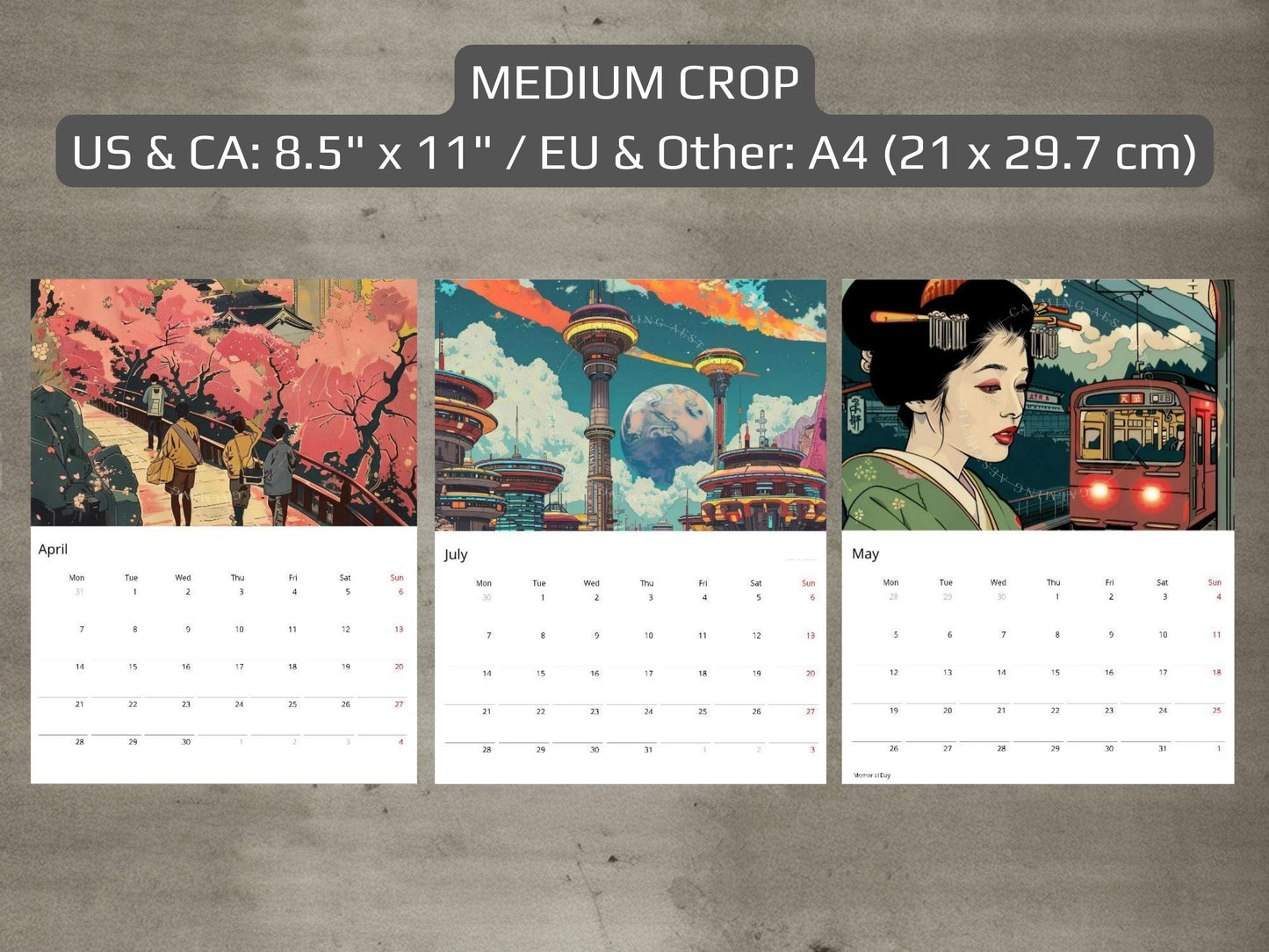 2025 Wall Calendar – Retro Futuristic Japanese Art, Sci-Fi, Cyberpunk, 12 Prints