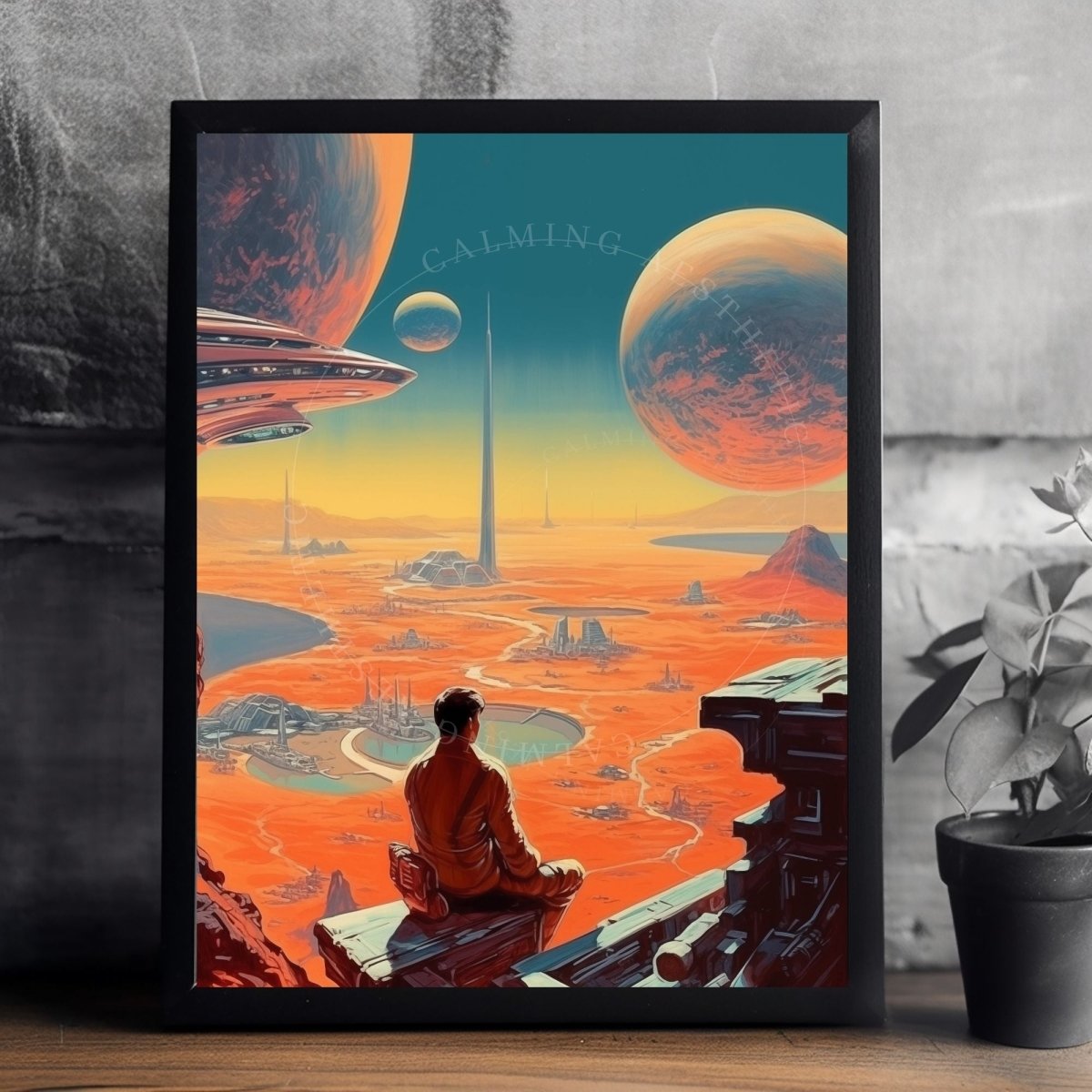 Poster Retro Futurism Boy Expansive Landscape Wall Art Print, Large Poster, Sci-Fi Art, Cosmic Space Art, Surreal, Vintage Wall Art Decor