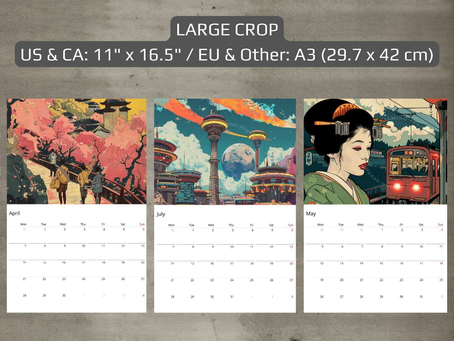 2025 Wall Calendar – Retro Futuristic Japanese Art, Sci-Fi, Cyberpunk, 12 Prints