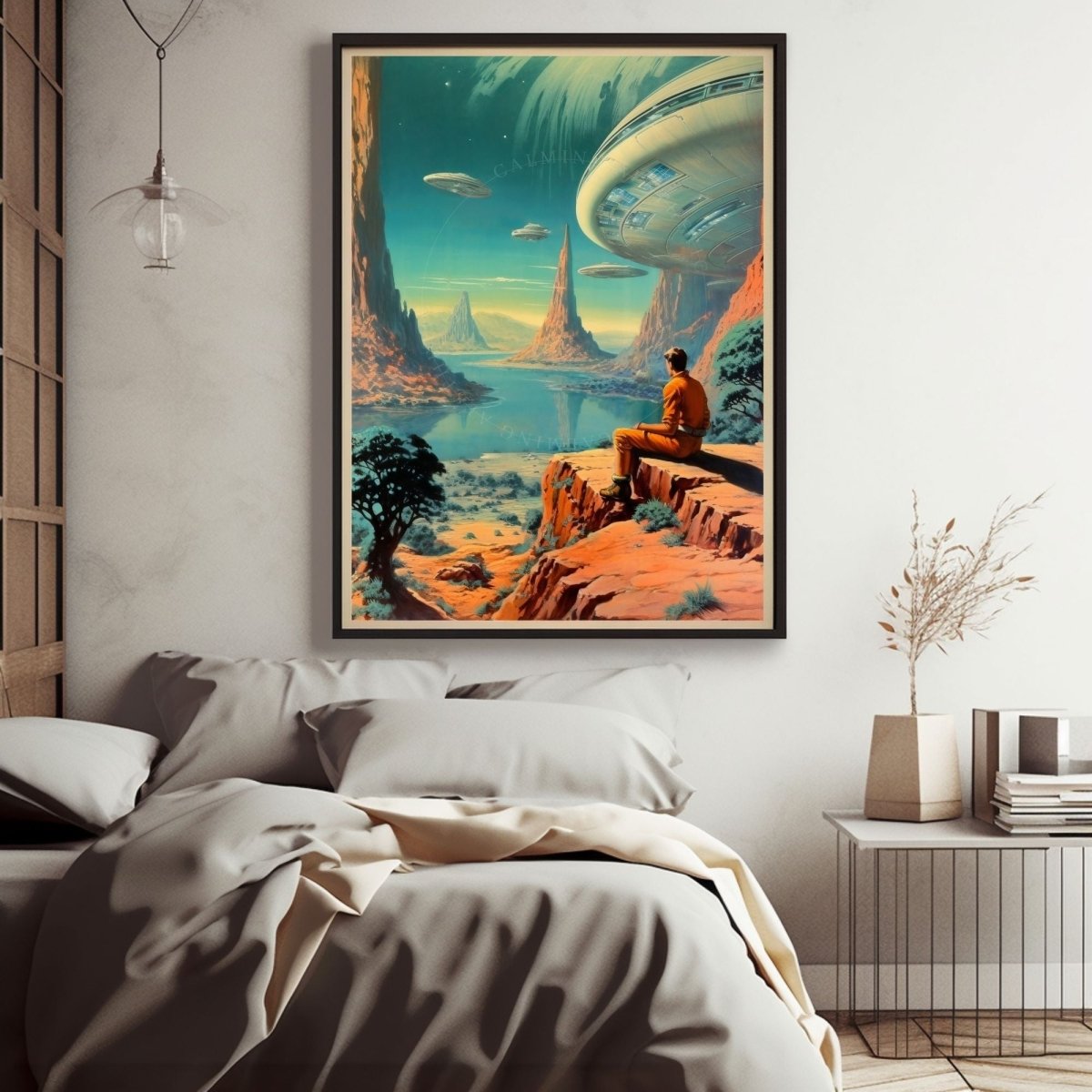 Poster Retro Aesthetic Sci-fi Multidimensional Landscape Art Print, Retro Space Art, Vintage Wall Art Decor, Cosmic, Retro Futurism, Man