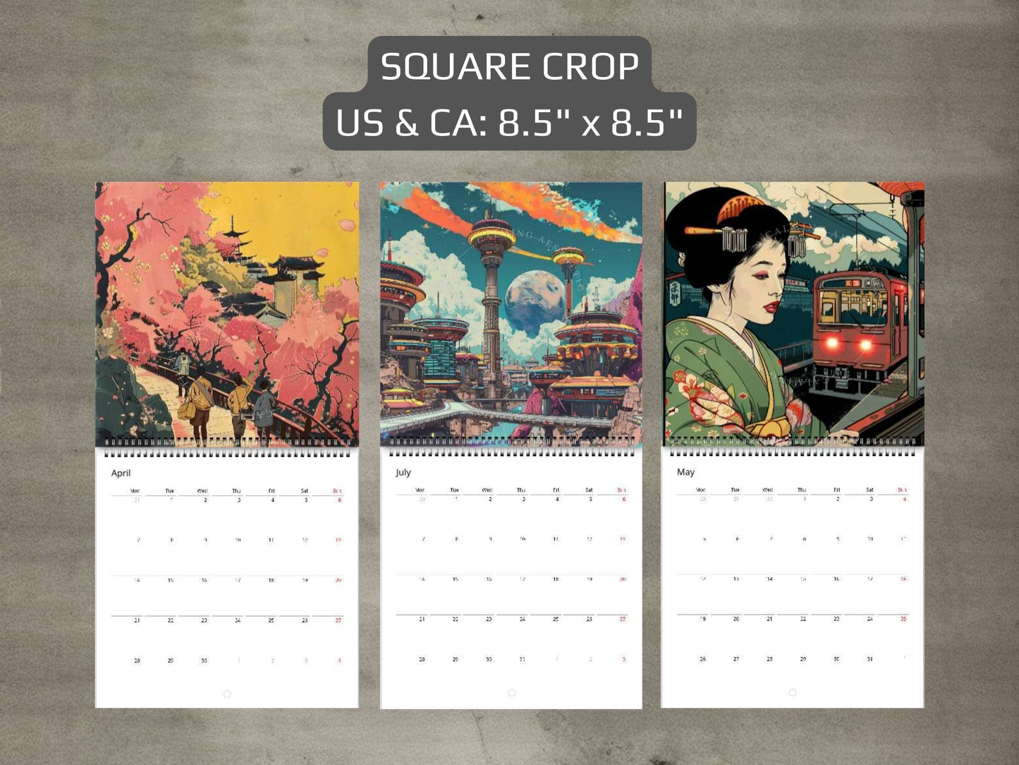 2025 Wall Calendar – Retro Futuristic Japanese Art, Sci-Fi, Cyberpunk, 12 Prints