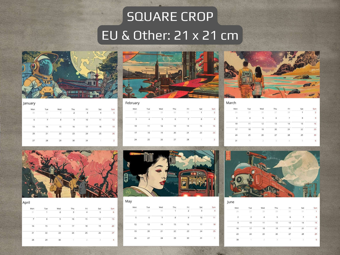 2025 Wall Calendar – Retro Futuristic Japanese Art, Sci-Fi, Cyberpunk, 12 Prints