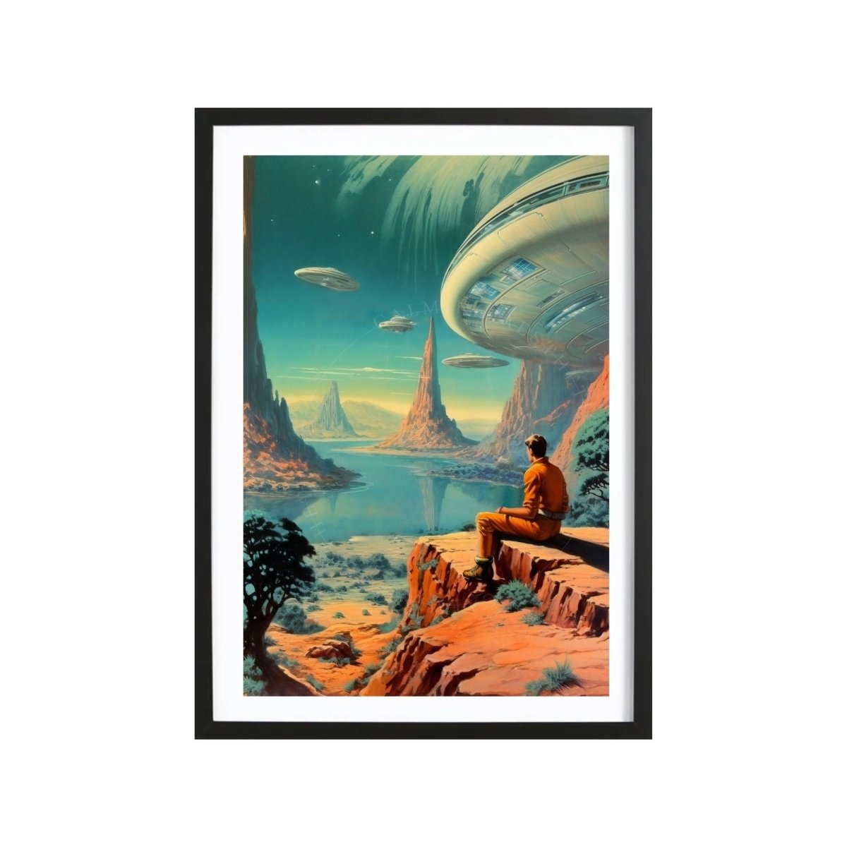 Poster Retro Aesthetic Sci-fi Multidimensional Landscape Art Print, Retro Space Art, Vintage Wall Art Decor, Cosmic, Retro Futurism, Man