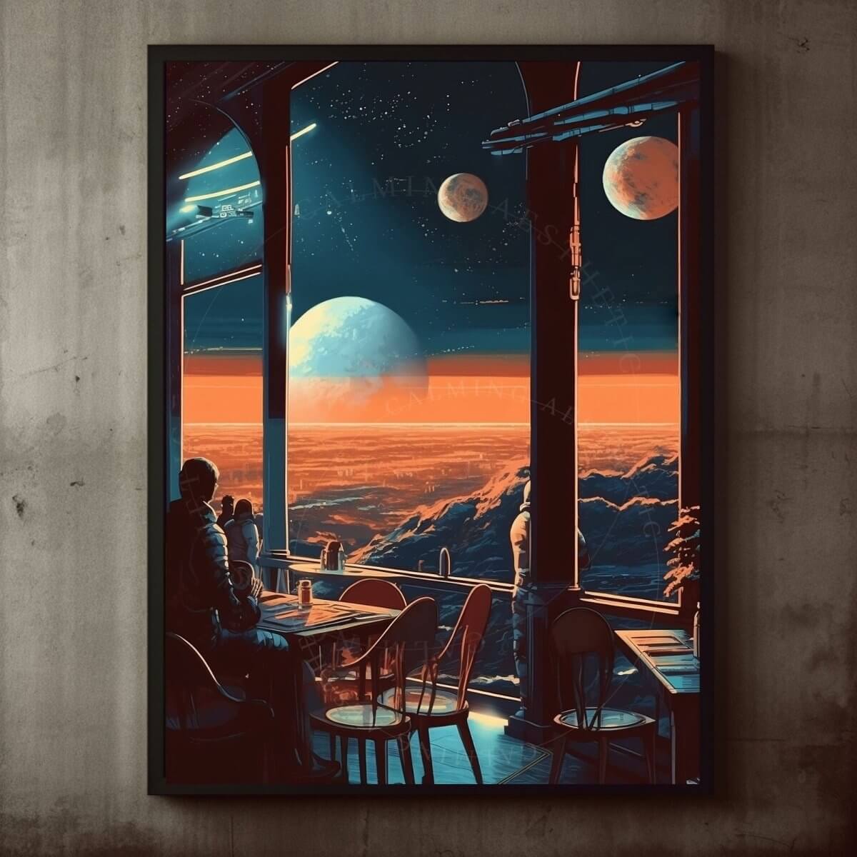 Decorative posters and wall art prints in diverse styles, including retro-futuristic, sci-fi, surrealism, Japanese, and modern designs, perfect for any space.