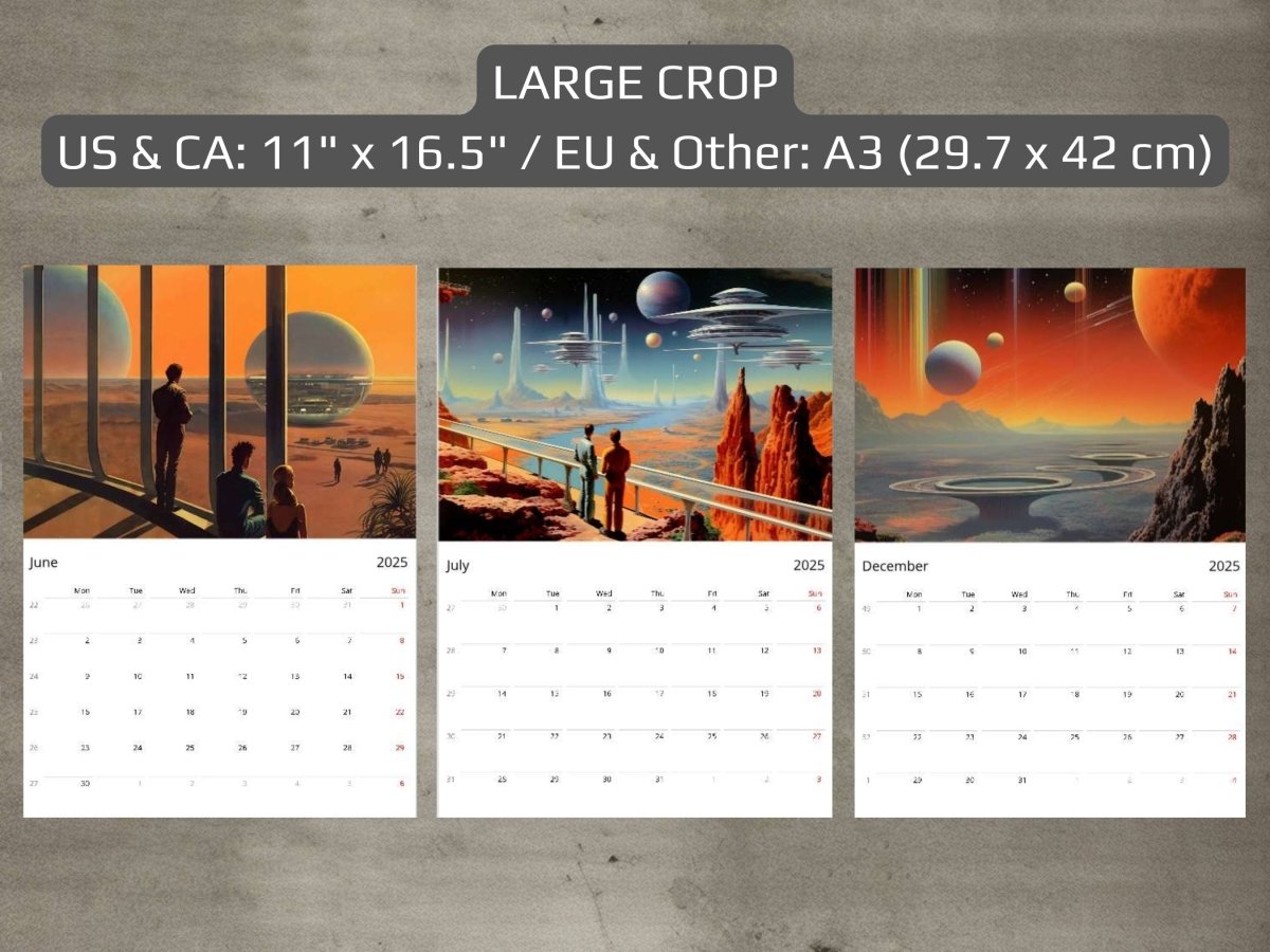 2025 Wall Calendar - Retro Futuristic Cities, Christmas Gift, Vintage Aesthetic, 12 Artworks, Retro Space Art, Sci-Fi Posters, Sunset Art