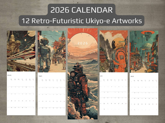 2026 Sci-Fi Wall Calendar – Japanese Art, Retro Futuristic, Cyberpunk & Steampunk
