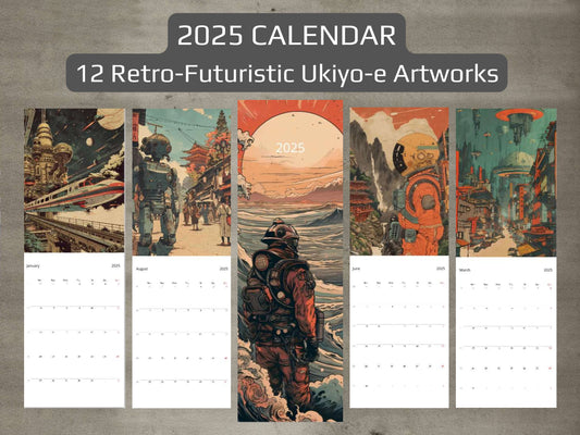2025 Sci-Fi Wall Calendar – Japanese Art, Retro Futuristic, Cyberpunk & Steampunk