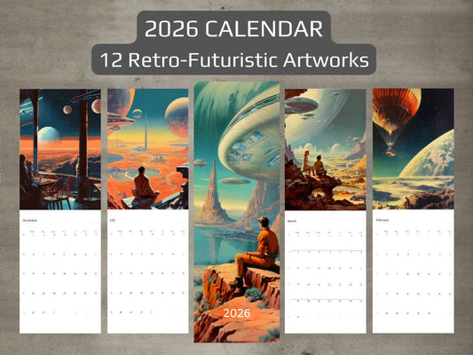 2026 Wall Calendar - Retro Futuristic Art, Sci-Fi Calendar