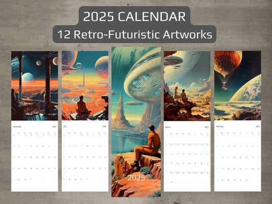 2025 Wall Calendar - Retro Futuristic Art, Sci-Fi Calendar