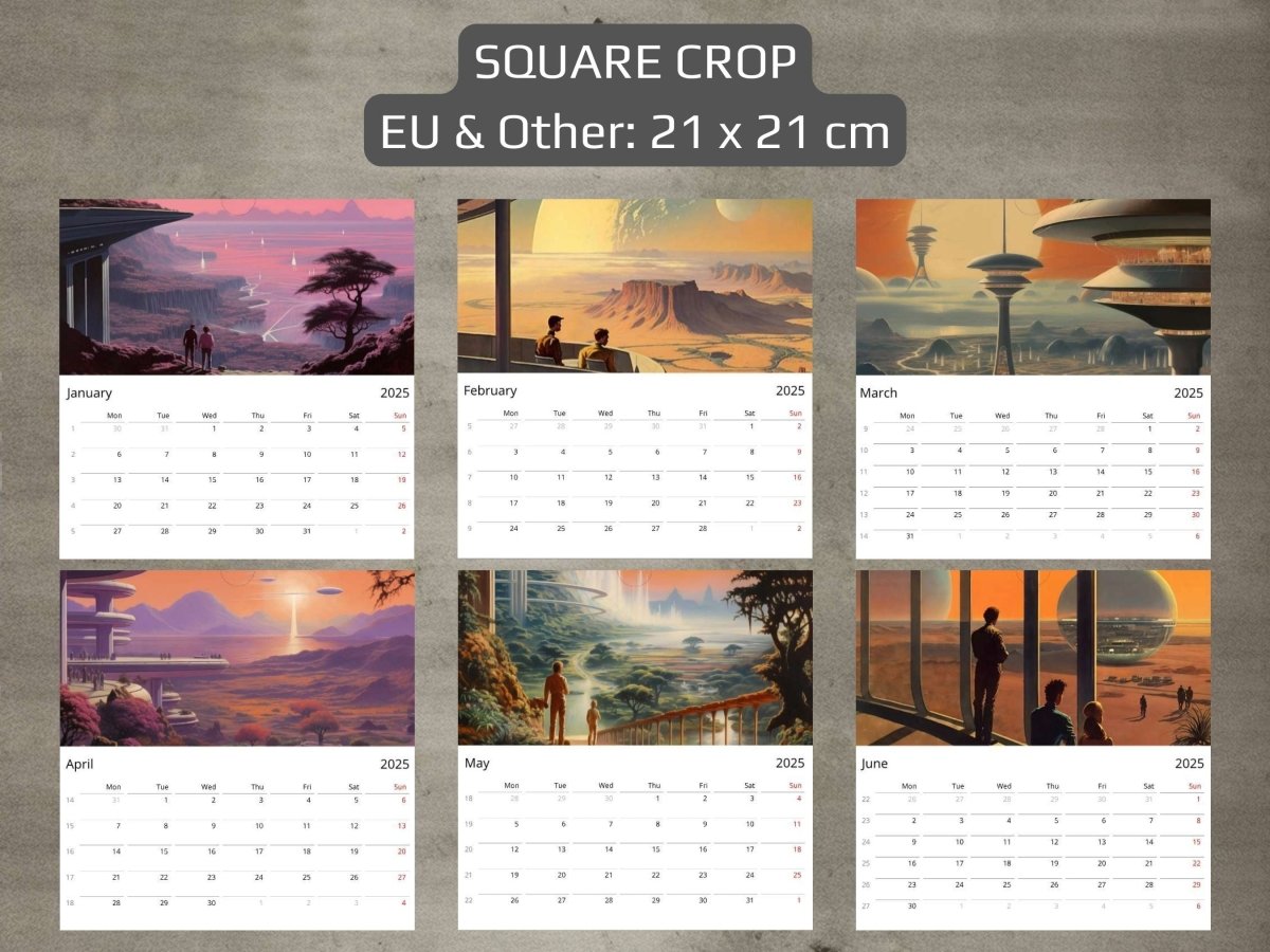 2025 Wall Calendar - Retro Futuristic Cities, Christmas Gift, Vintage Aesthetic, 12 Artworks, Retro Space Art, Sci-Fi Posters, Sunset Art