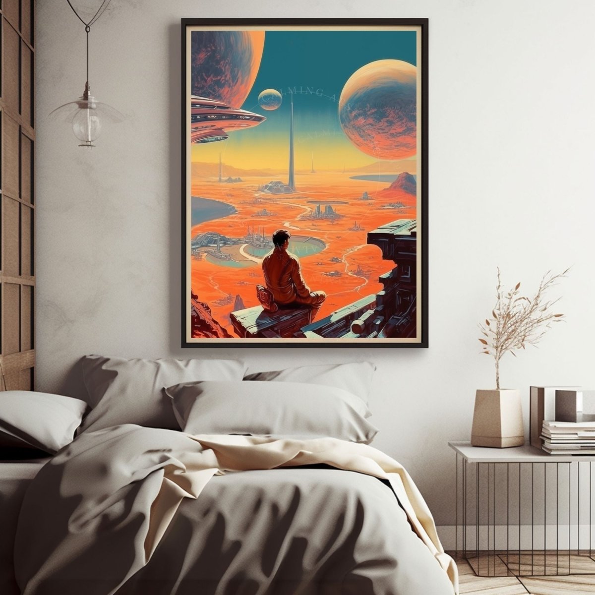 Poster Retro Futurism Boy Expansive Landscape Wall Art Print, Large Poster, Sci-Fi Art, Cosmic  Space Art, Surreal, Vintage Wall Art Decor