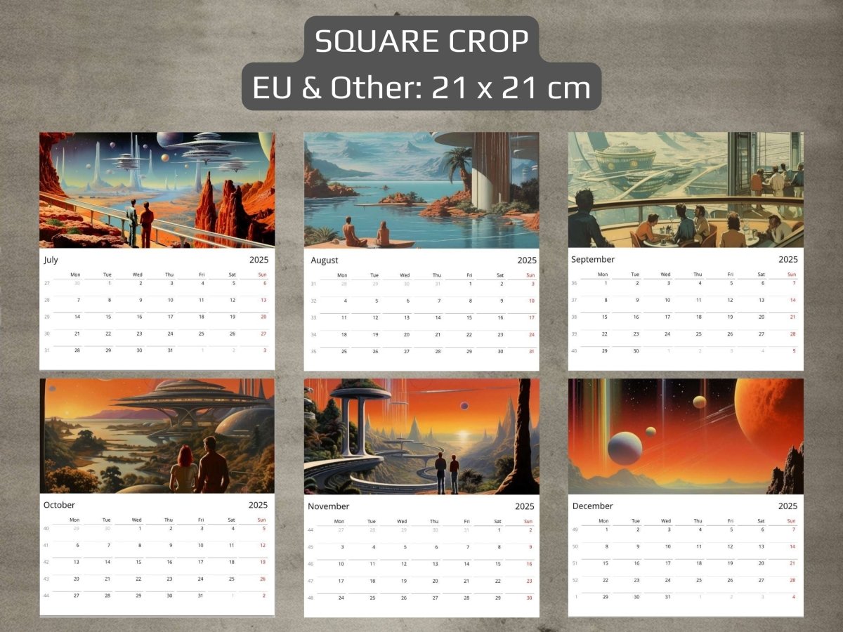 2025 Wall Calendar - Retro Futuristic Cities, Christmas Gift, Vintage Aesthetic, 12 Artworks, Retro Space Art, Sci-Fi Posters, Sunset Art