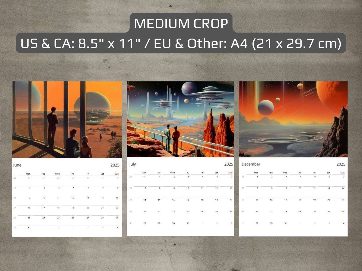 2025 Wall Calendar - Retro Futuristic Cities, Christmas Gift, Vintage Aesthetic, 12 Artworks, Retro Space Art, Sci-Fi Posters, Sunset Art