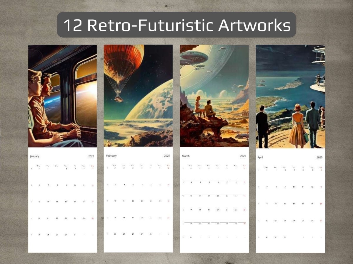 2025 Wall Calendar - Retro Futuristic Art, Scifi Calendar, Christmas Gift, Vintage Aesthetic, 12 Artworks, Retro Space Art, Sci-fi Posters