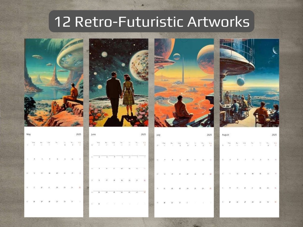 2025 Wall Calendar - Retro Futuristic Art, Scifi Calendar, Christmas Gift, Vintage Aesthetic, 12 Artworks, Retro Space Art, Sci-fi Posters