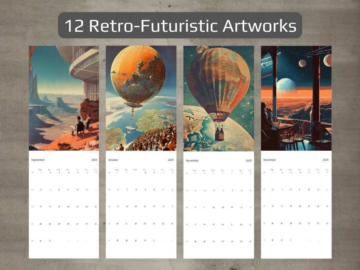 2025 Wall Calendar - Retro Futuristic Art, Scifi Calendar, Christmas Gift, Vintage Aesthetic, 12 Artworks, Retro Space Art, Sci-fi Posters