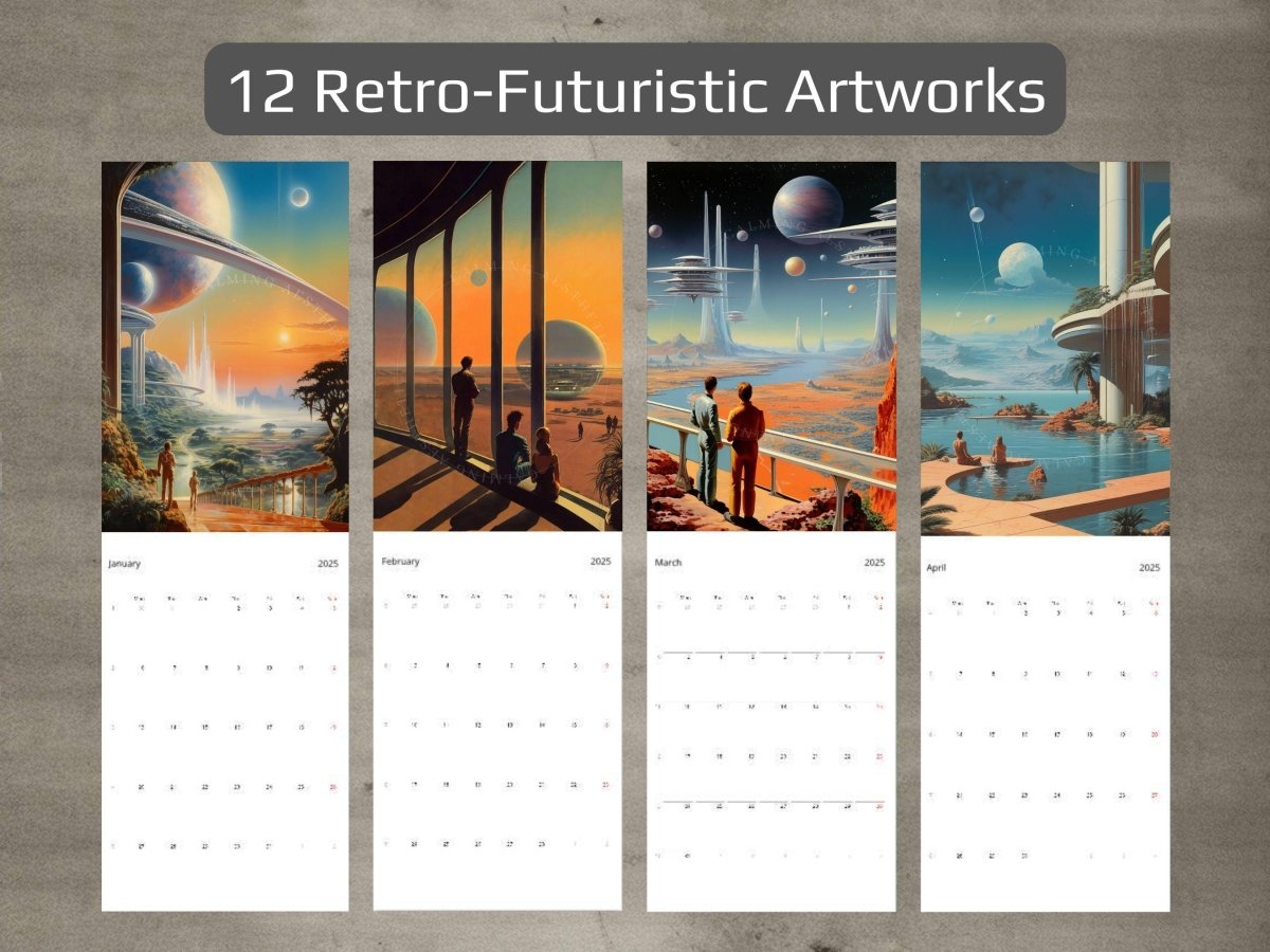 2025 Wall Calendar - Retro Futuristic Cities, Christmas Gift, Vintage Aesthetic, 12 Artworks, Retro Space Art, Sci-Fi Posters, Sunset Art