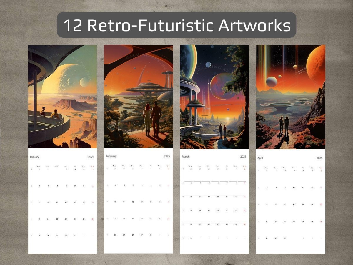 2025 Wall Calendar - Retro Futuristic Cities, Christmas Gift, Vintage Aesthetic, 12 Artworks, Retro Space Art, Sci-Fi Posters, Sunset Art