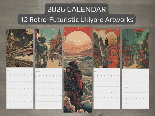 2026 Sci-Fi Wall Calendar – Japanese Art, Retro Futuristic, Cyberpunk & Steampunk