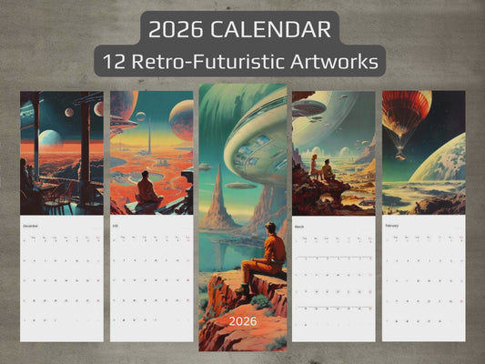 2026 Wall Calendar - Retro Futuristic Art, Sci-Fi Calendar