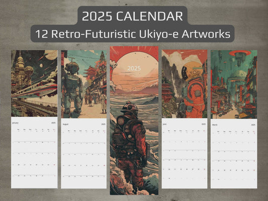 2025 Wall Calendar - Sci-Fi Ukiyo-e Space Calendar, Christmas Gift, 12 Artworks, Japanese Art, Retro Futuristic, Cyberpunk, Steampunk, Kids